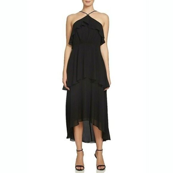 New! CECE Cynthia Steffe Women's Ruffle Chiffon Black High-low Halter Dress 6 - Picture 1 of 2